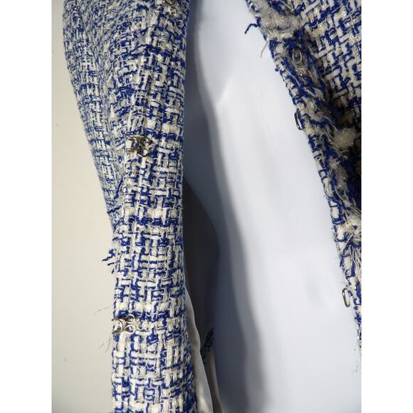 Carolina Belle Montreal Blazer Cardigan Small Tweed Blue Silver Woven Artsy - Picture 13 of 14